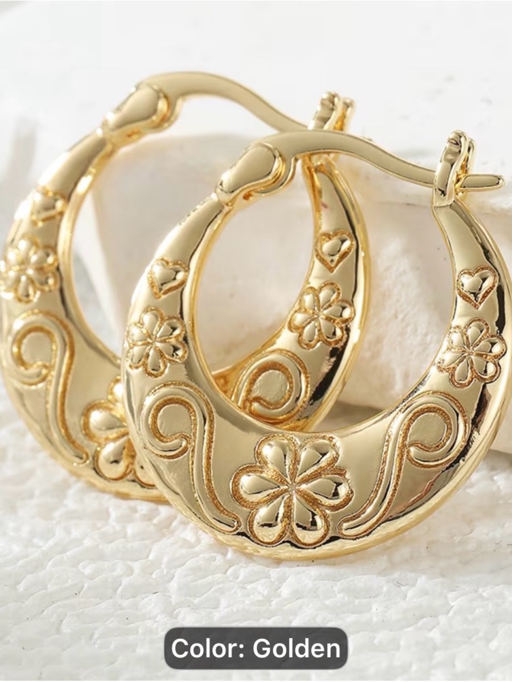 Handmade vintage ring Golden Floral Hoop Earrings - Women Jewelry